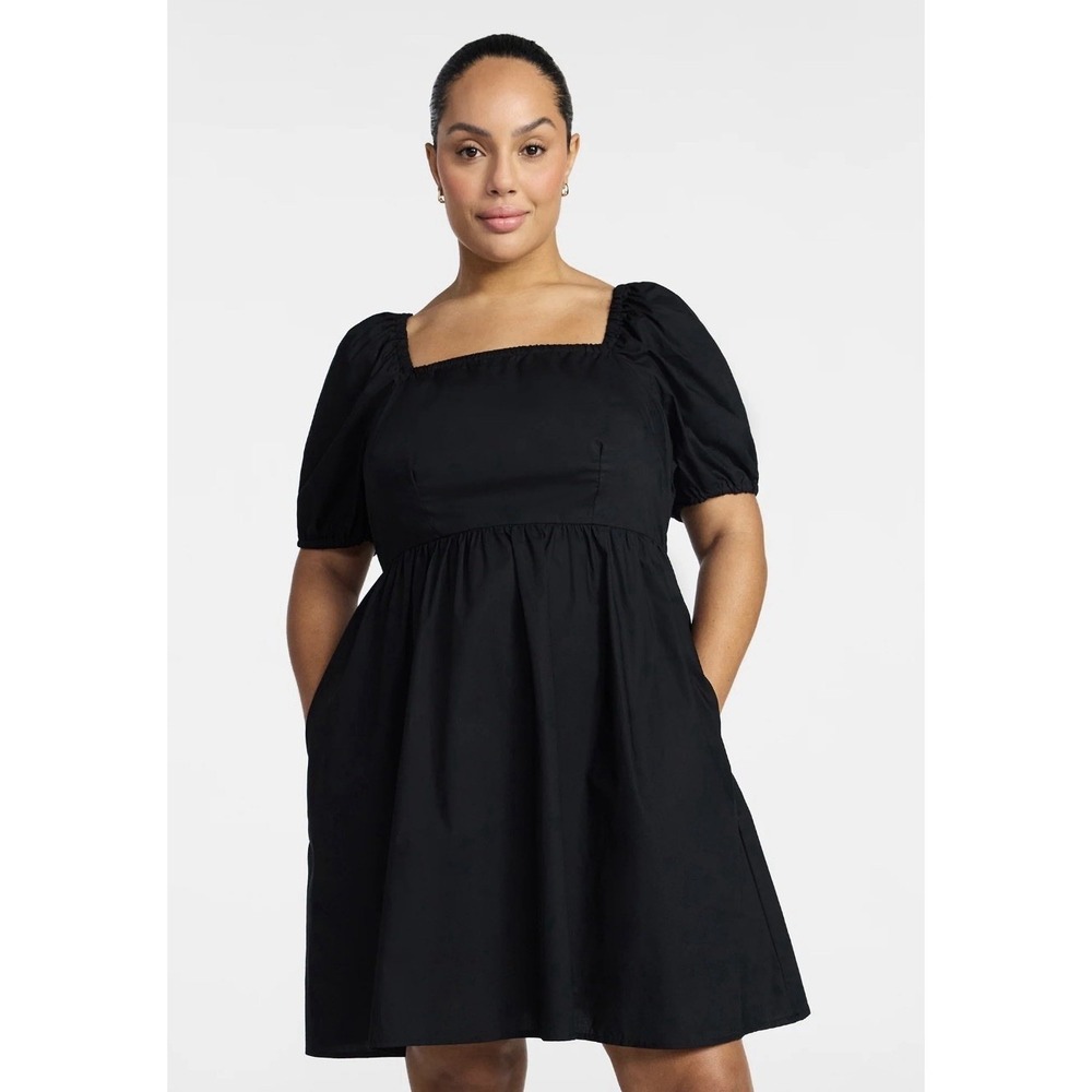 Women's Black Tie Back Mini Dress Puff Sleeves, size XL wedding Formal Bow Prepp